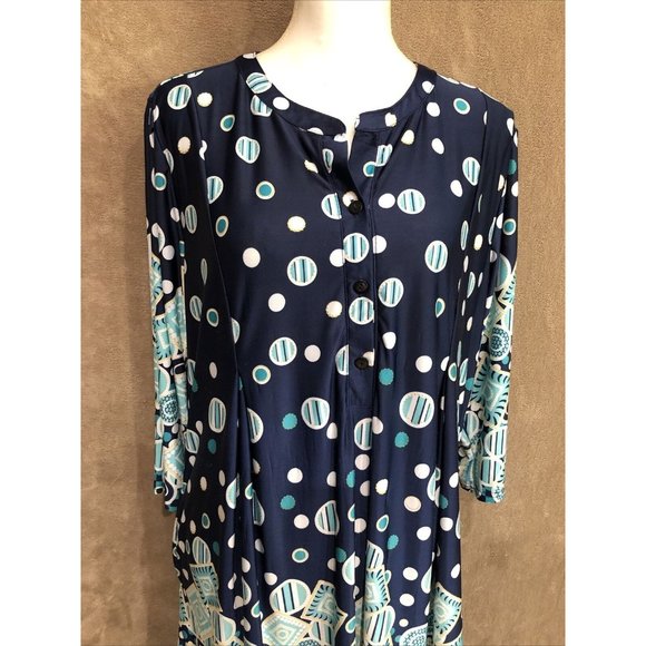 R & B Collection 1X Plus Dress 3/4 Sleeve Multicolor Blue With Pockets #390 - Picture 2 of 6